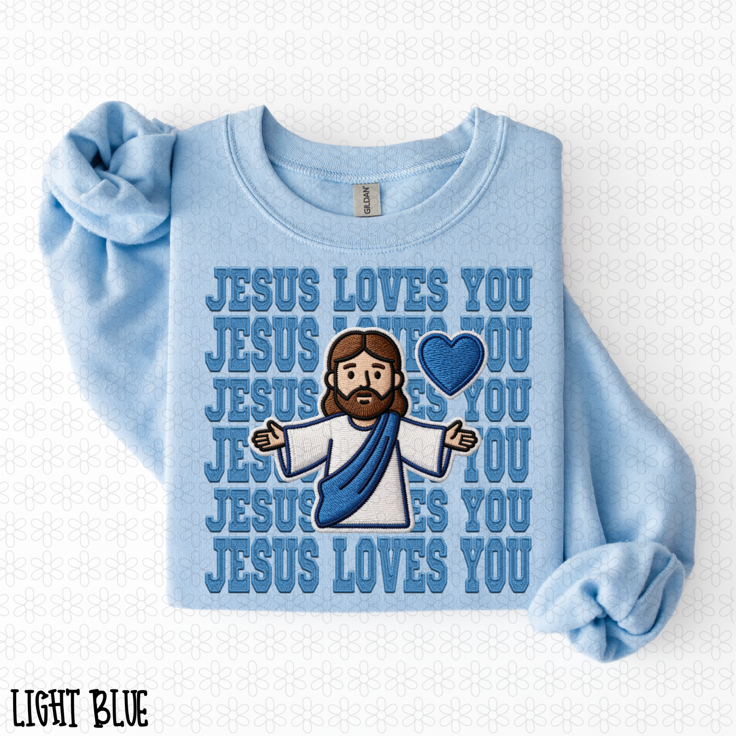 Blue Jesus Loves You Heart Completed Tee