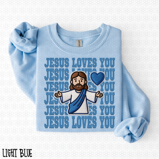Blue Jesus Loves You Heart Completed Tee