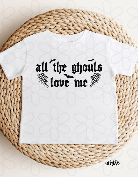 All The Ghouls Love Me Checkered Bolts Completed Tee
