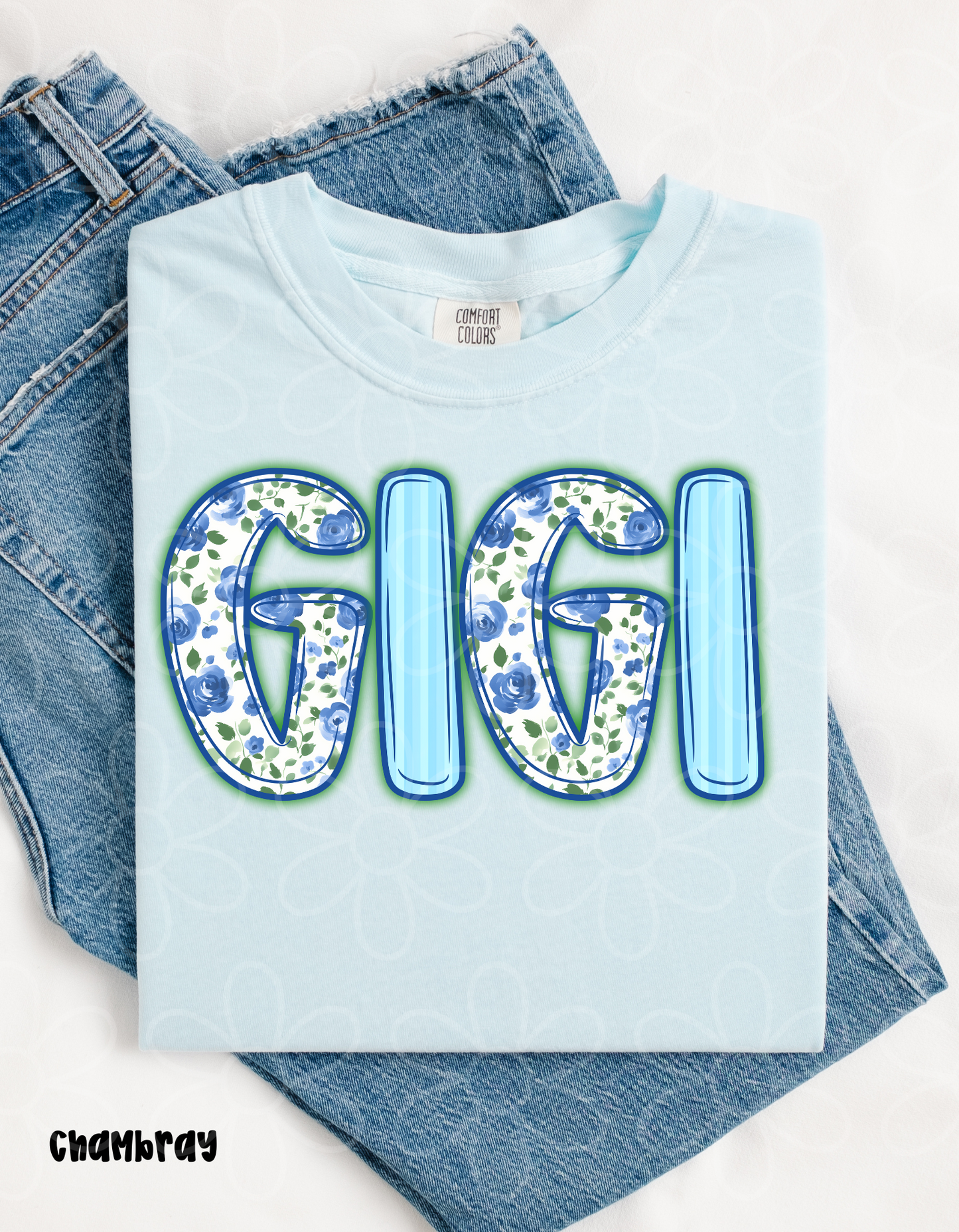 Blue Floral Names - Multiple Options (No Customs) DTF Transfer