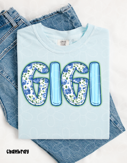 Blue Floral Names - Multiple Options (No Customs) DTF Transfer