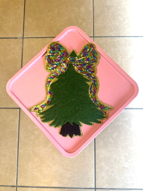 Christmas tree bow coquette sequin patch