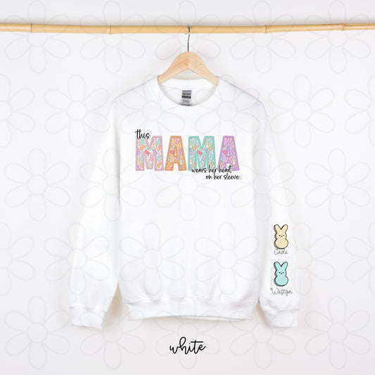 This Mama Wears Her Heart On Her Sleeve Peeps DTF Transfer