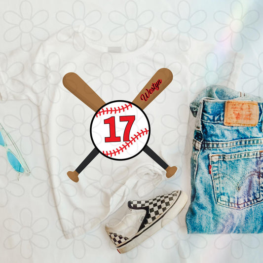 Baseball Custom Name & Number Bat Kids Completed Tee