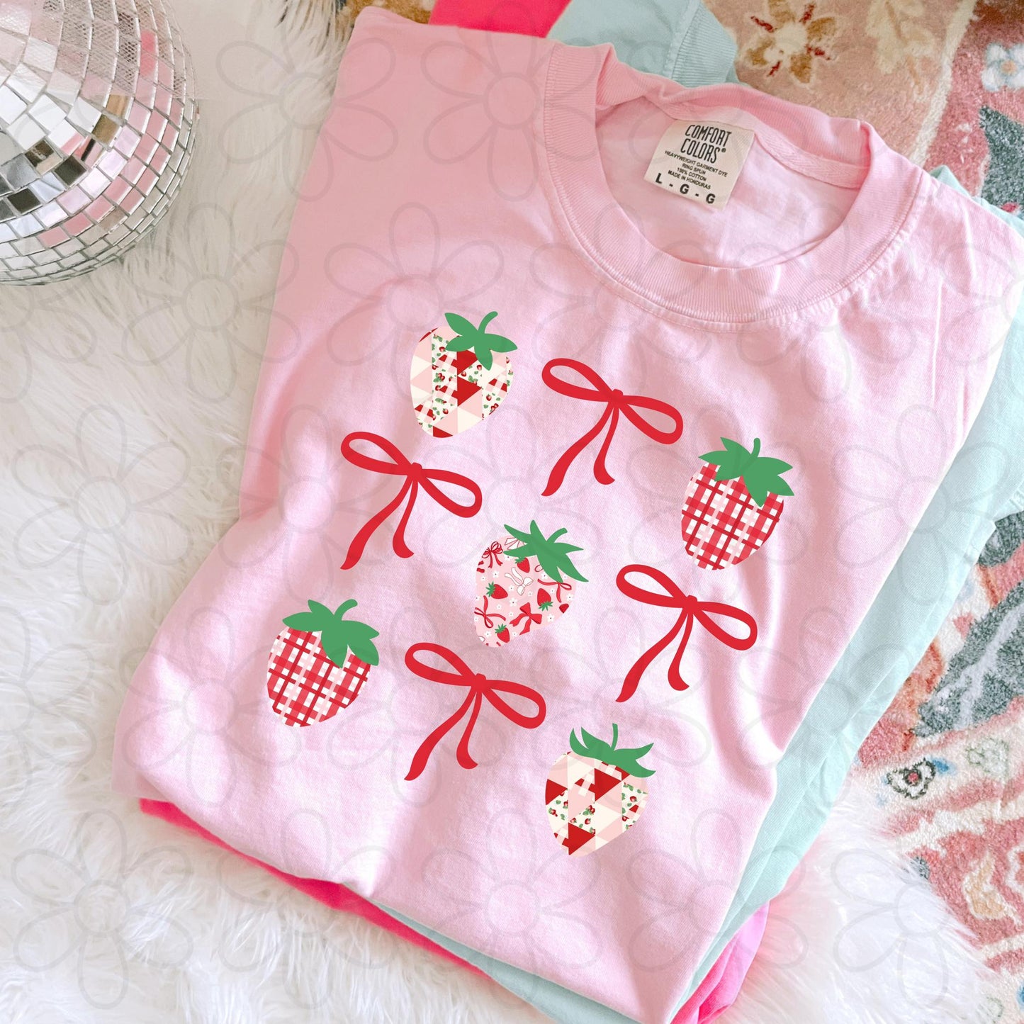 Strawberry Coquette Red Bow Kids Completed Tee