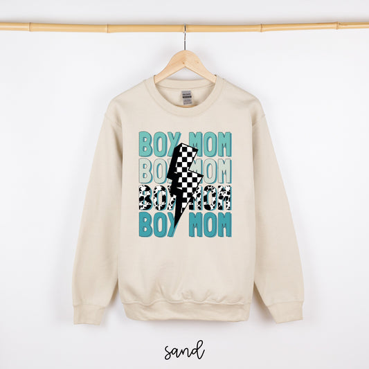 Boy Mom Check Lightning Bolt Completed Tee