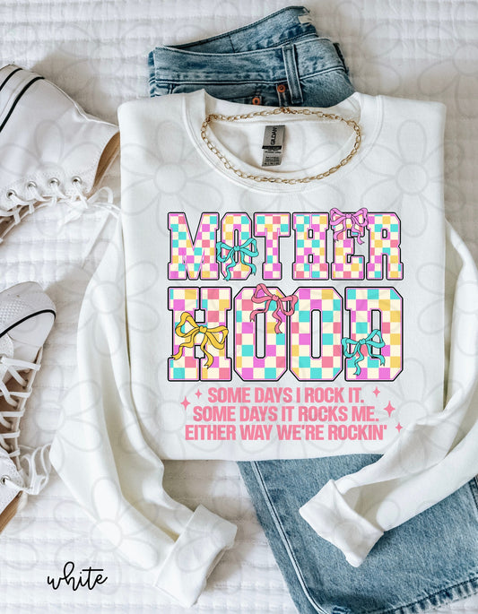 Checkered Coquette Motherhood We're Rockin Completed Tee