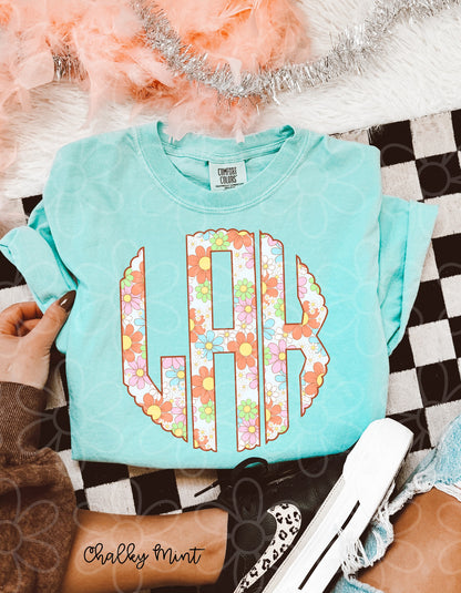 Retro Floral Monogram Kids Completed Tee