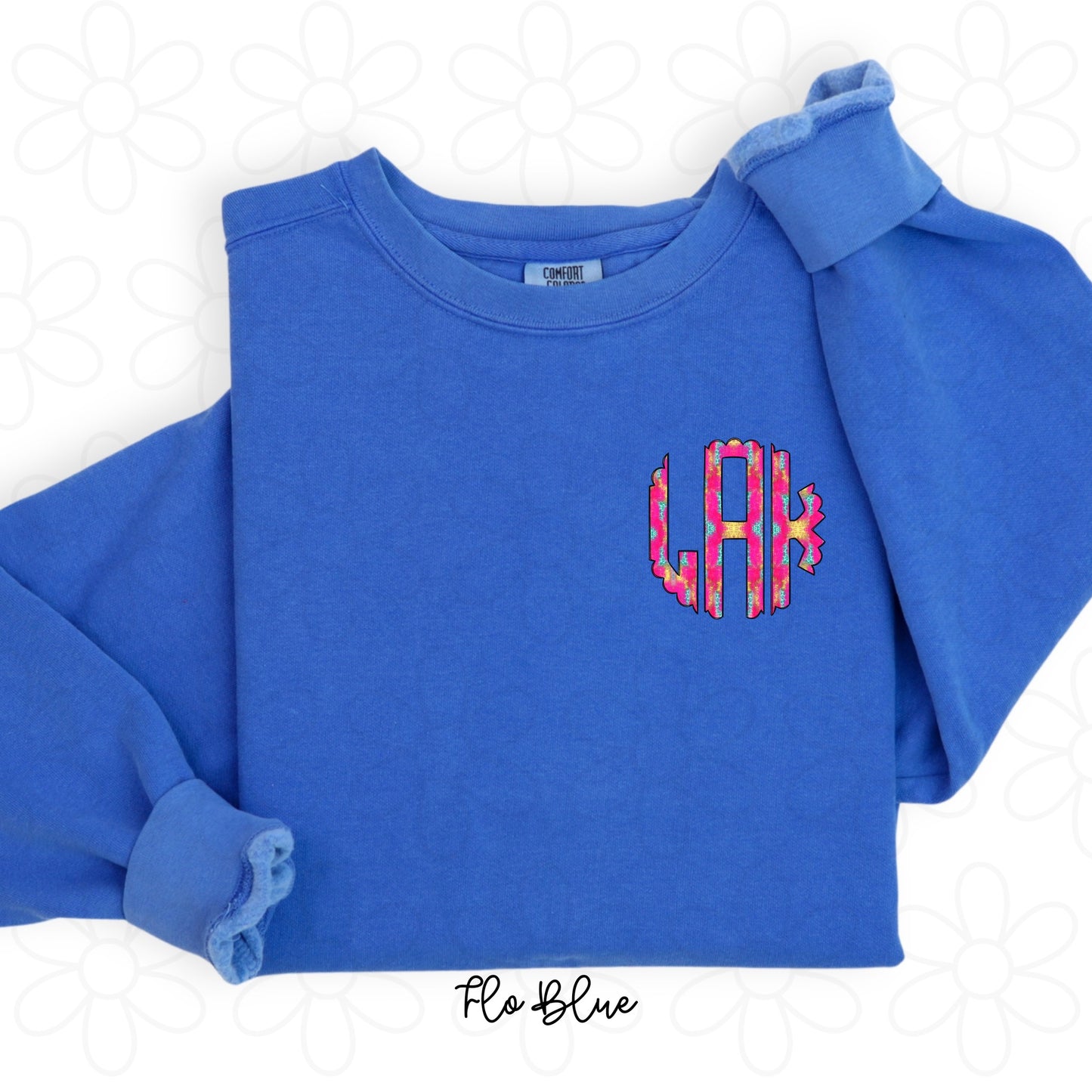 Pink Gold Blue Leopard Monogram Kids Completed Tee
