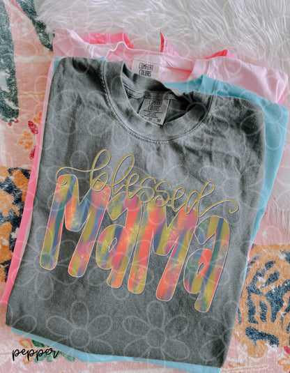 Multicolor Blessed Mama Completed Tee