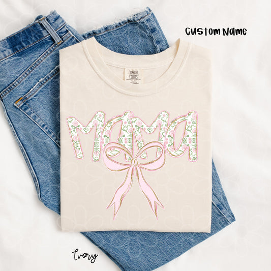 Custom Gold Glitter Pink Rose Names  1 Bow DTF Transfer