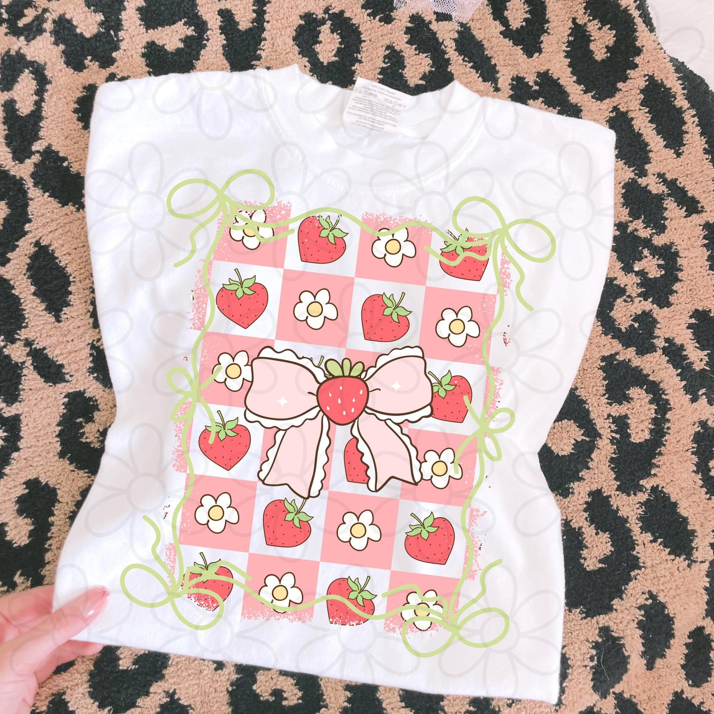 Strawberry Flower Coquette Bow Completed Tee