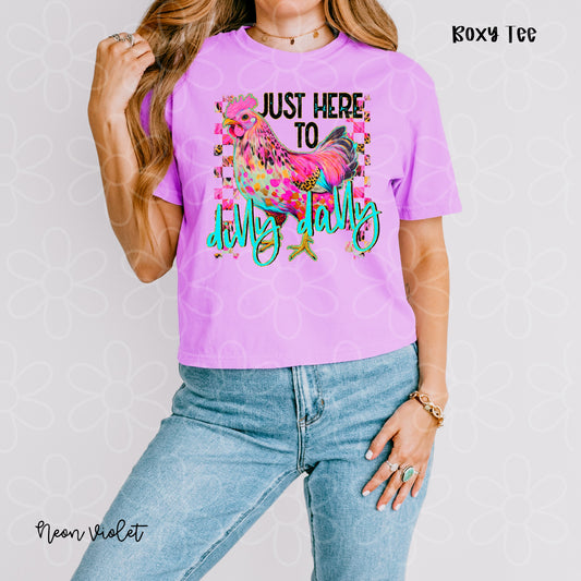 Chicken Just Here To Dilly Dally Kids Completed Tee