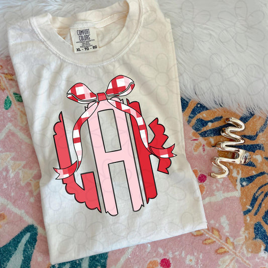 Pink Red Plaid Monogram DTF Transfer
