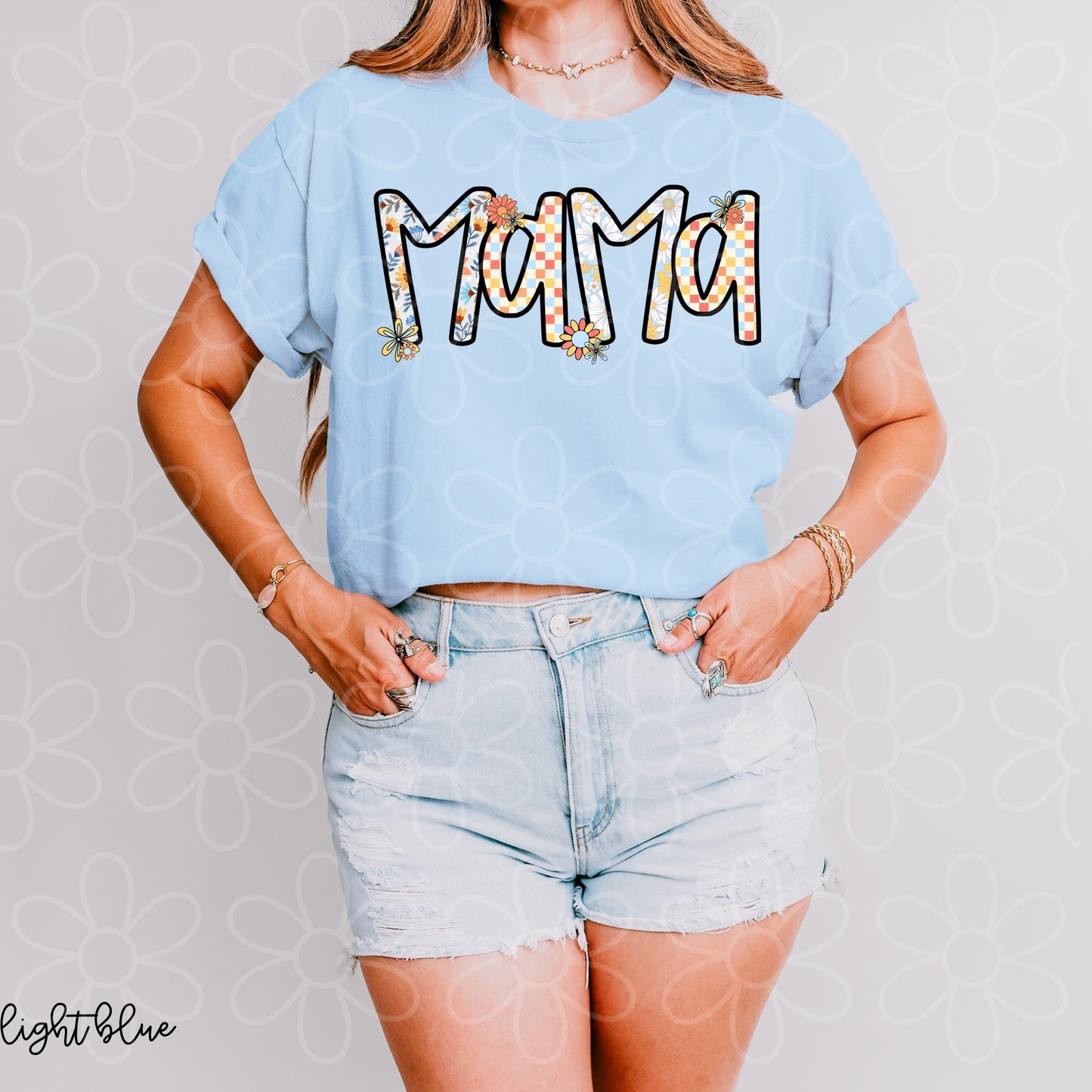 Retro Floral & Checkered Mama Completed Tee