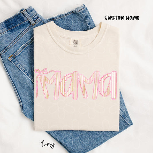 Custom Gold Glitter Pink Stripe Bow Names DTF Transfer