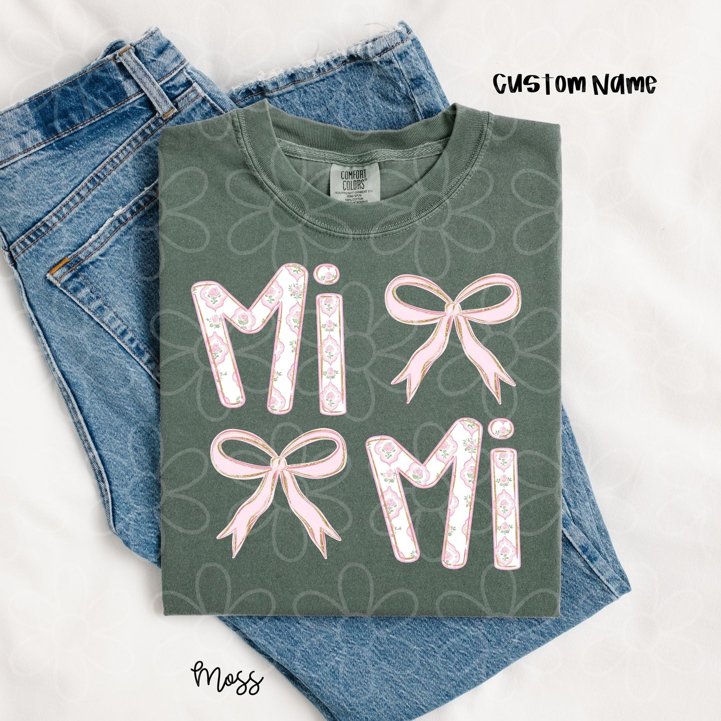 Custom Gold Glitter Pink Rose Names 2 Bow Kids Completed Tee