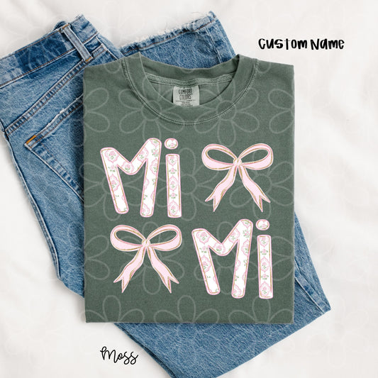 Custom Gold Glitter Pink Rose Names 2 Bow Kids Completed Tee