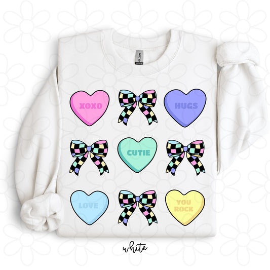 Candy Hearts Check Bows Kids Completed Tee