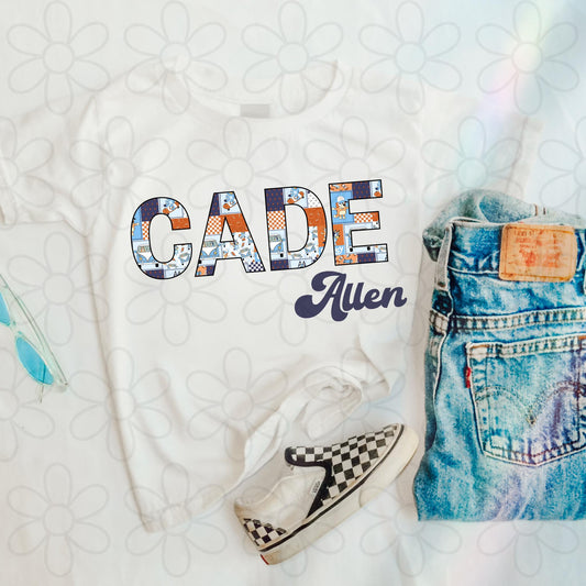 Blue Dog Patchwork Custom Names - Blue Kids Completed Tee