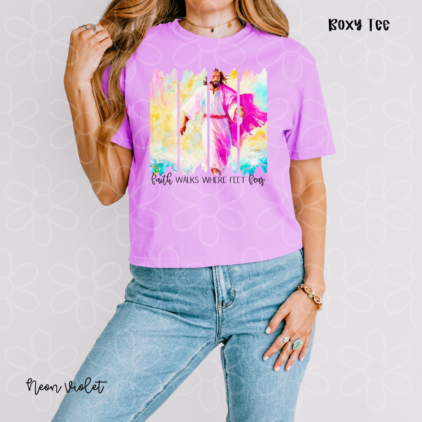 Watercolor Faith Walks Where Feet Fear Kids Completed Tee