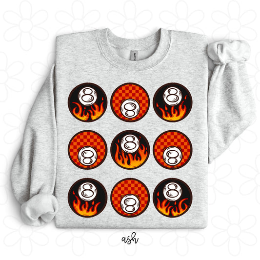 8 Ball Flames Completed Tee