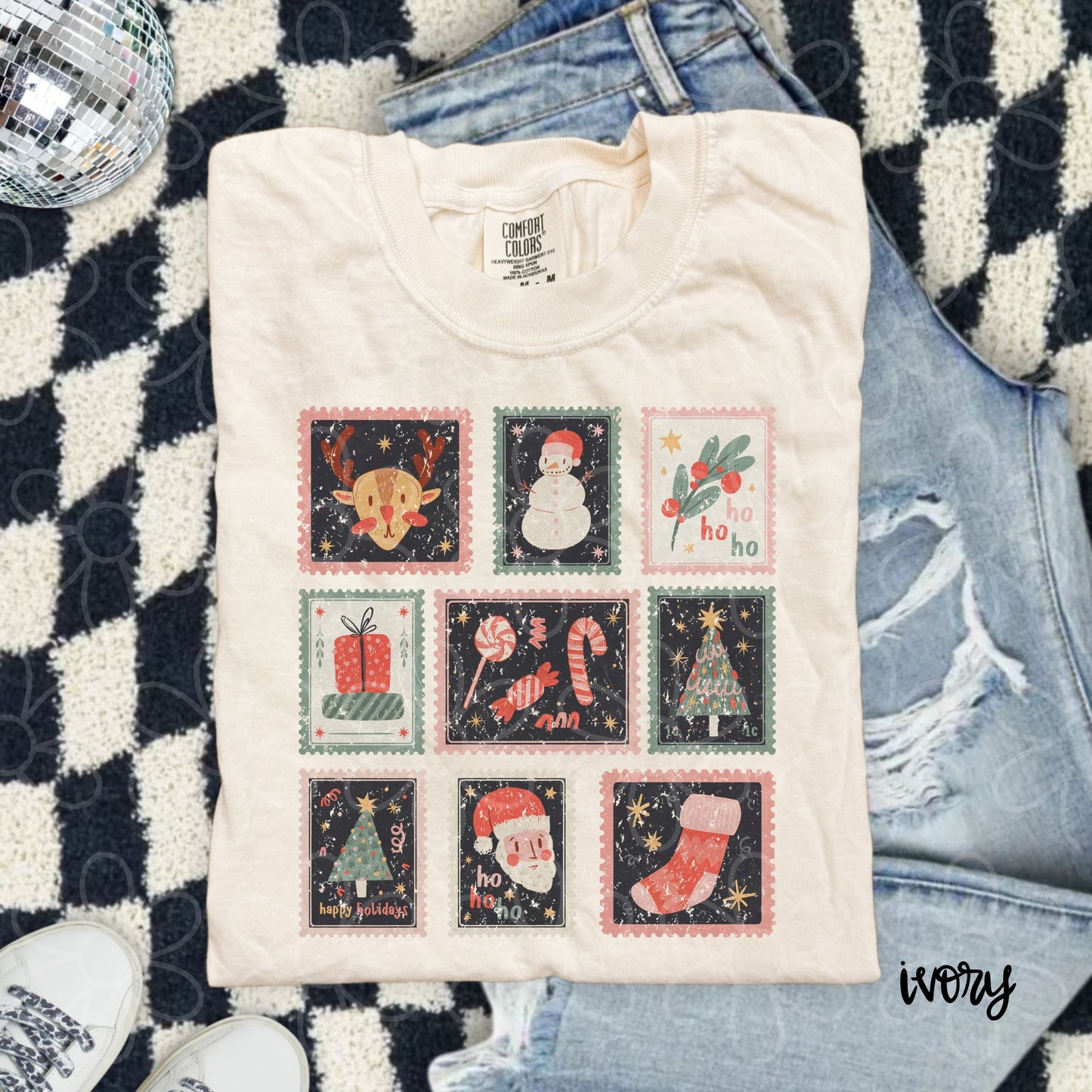 Vintage Christmas Stamps Kids Completed Tee