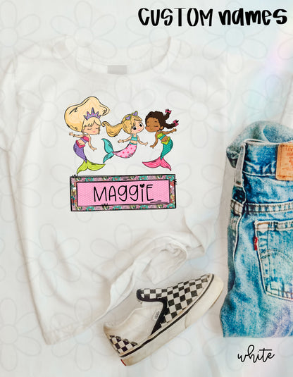 Custom Name Girls Mermaids Kids Completed Tee