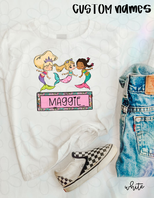 Custom Name Girls Mermaids Kids Completed Tee