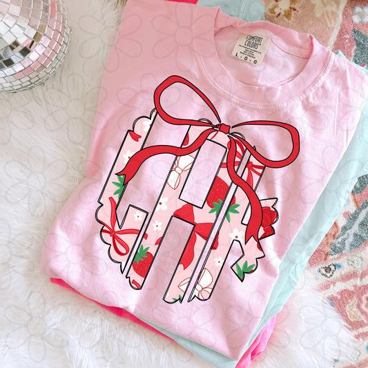 Strawberry Red Bow Monogram DTF Transfer