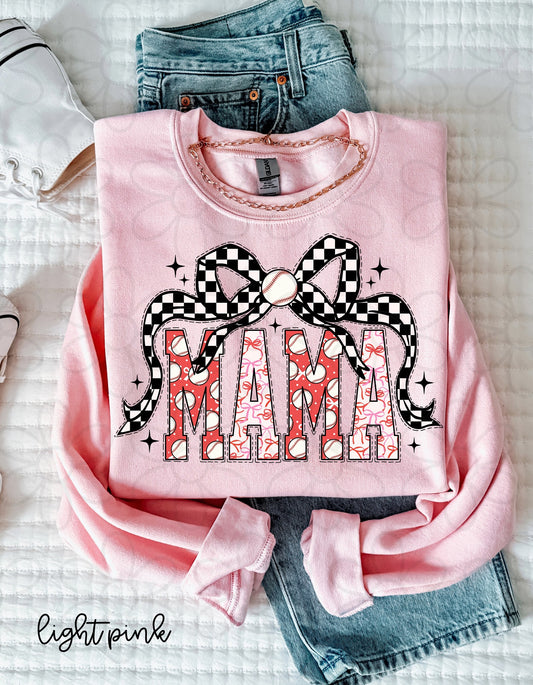 Bow Coquette Baseball Mama Completed Tee