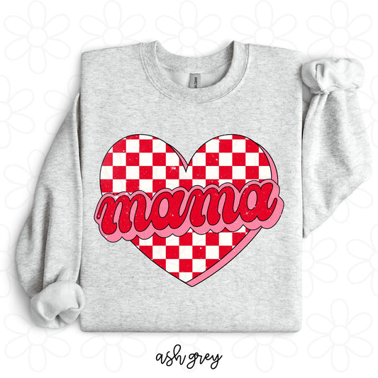 Distressed Red Check Mama Heart Completed Tee