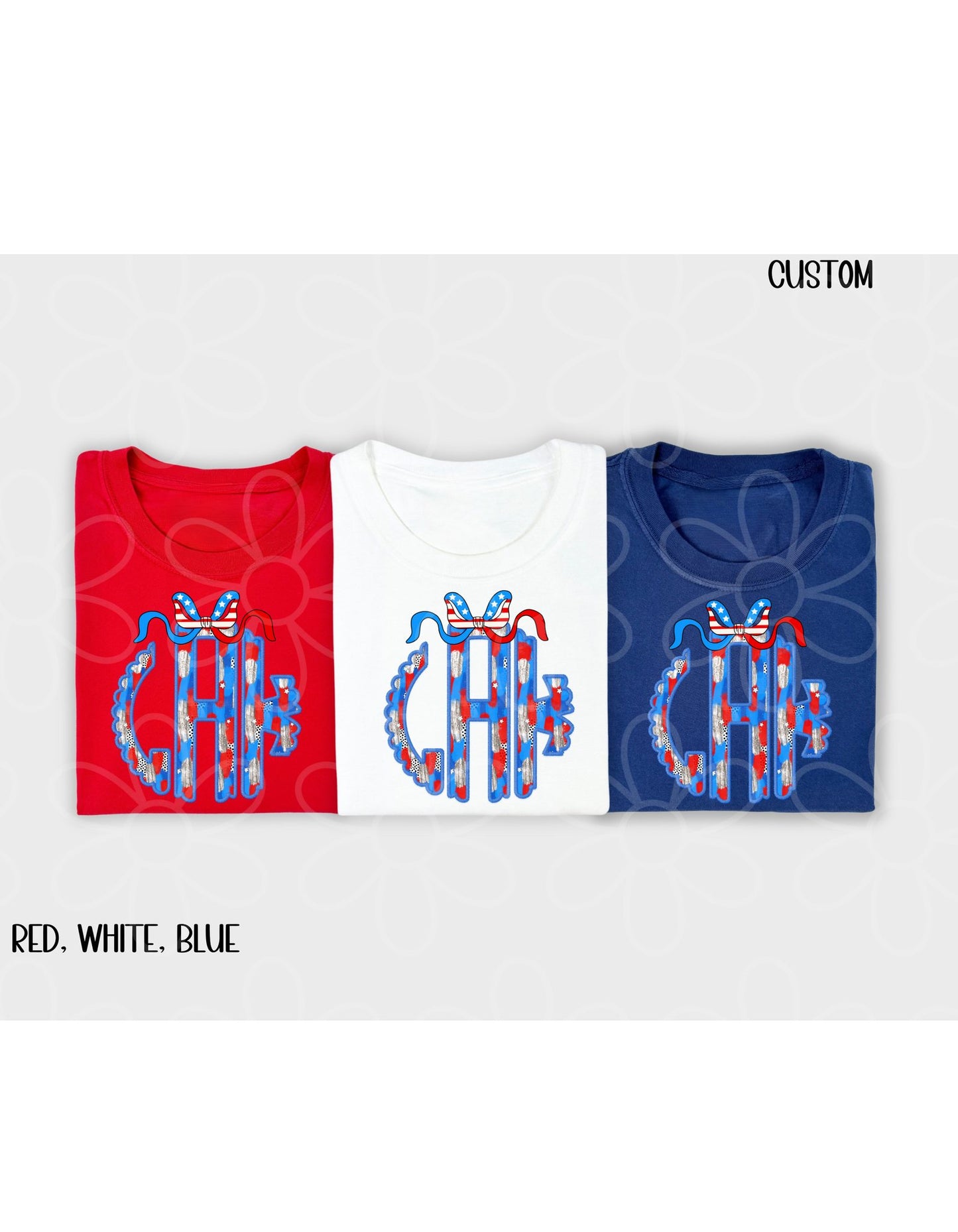 RWB Brushstroke Monogram With Bow DTF Transfer