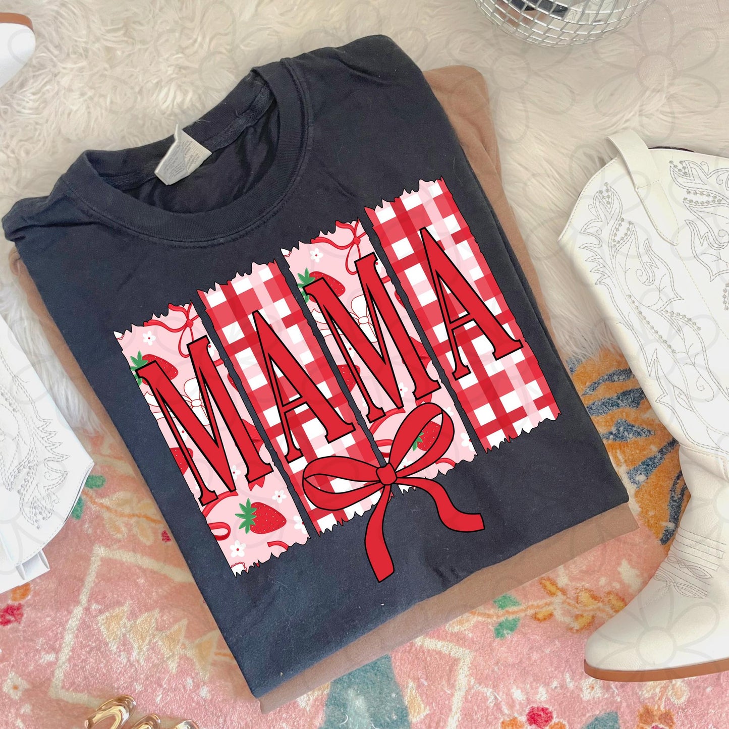 Strawberry Patchwork Mama DTF Transfer