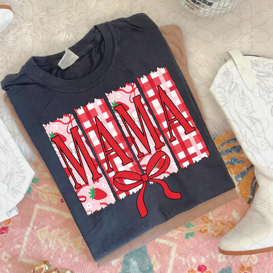Strawberry Patchwork Mama DTF Transfer
