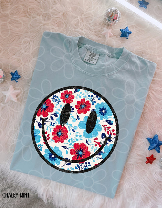 RWB Floral Smiley Completed Tee