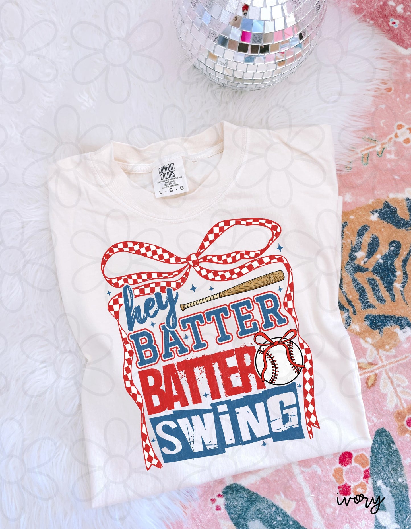 Checkered Bow Hey Batter Batter Swing Kids Completed Tee