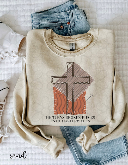 He Turns Broken Pieces Into Masterpieces Kids Completed Tee