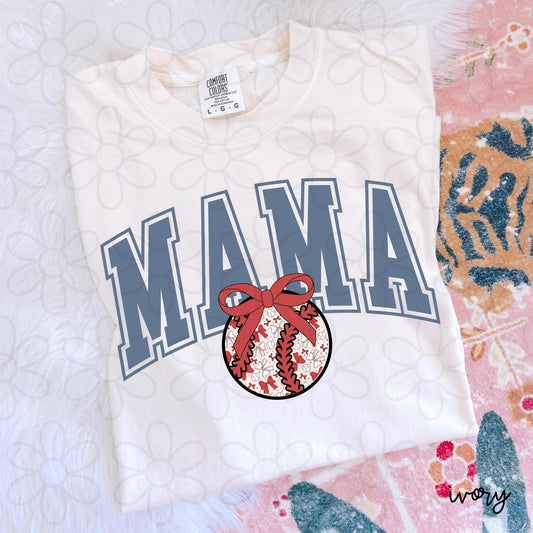 Varsity Baseball Red Bow Mama DTF Transfer