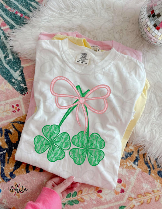 Lace Shamrock Bow Kids Completed Tee