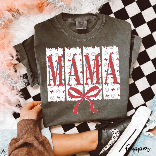 Red Baseball Bow Mama DTF Transfer