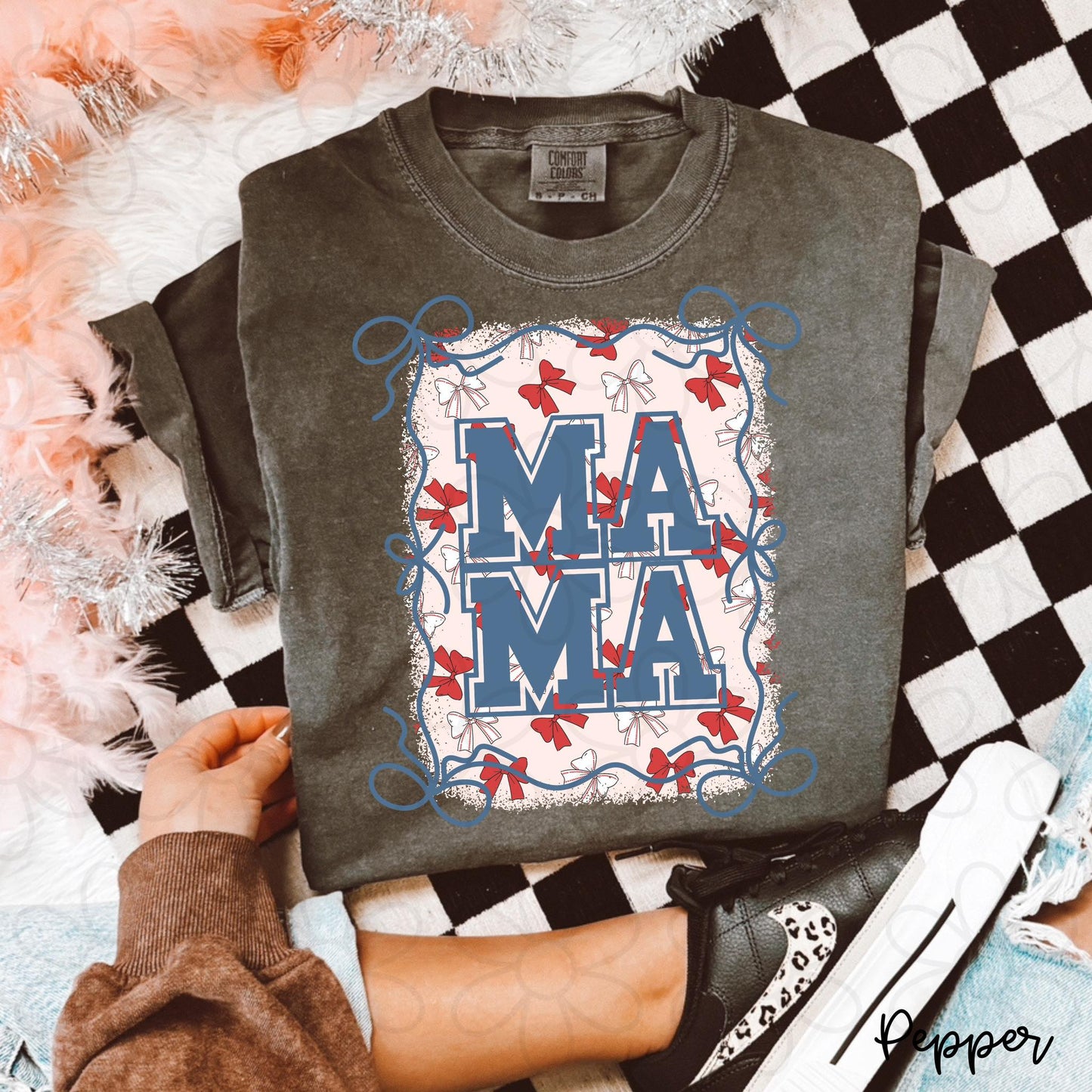 Baseball Bows Mama DTF Transfer