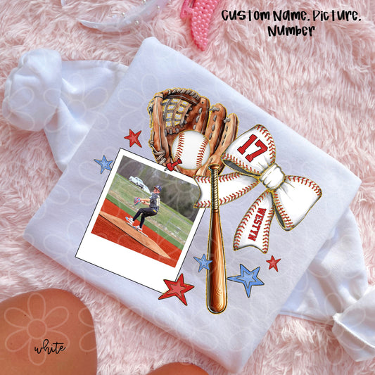 Custom Baseball Name, Number & Picture Coquette DTF Transfer