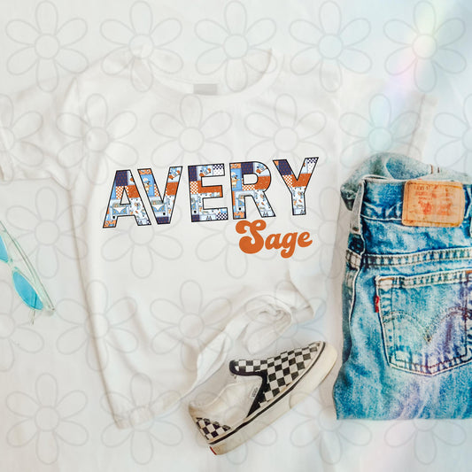 Blue Dog Patchwork Custom Names - Orange DTF Transfer