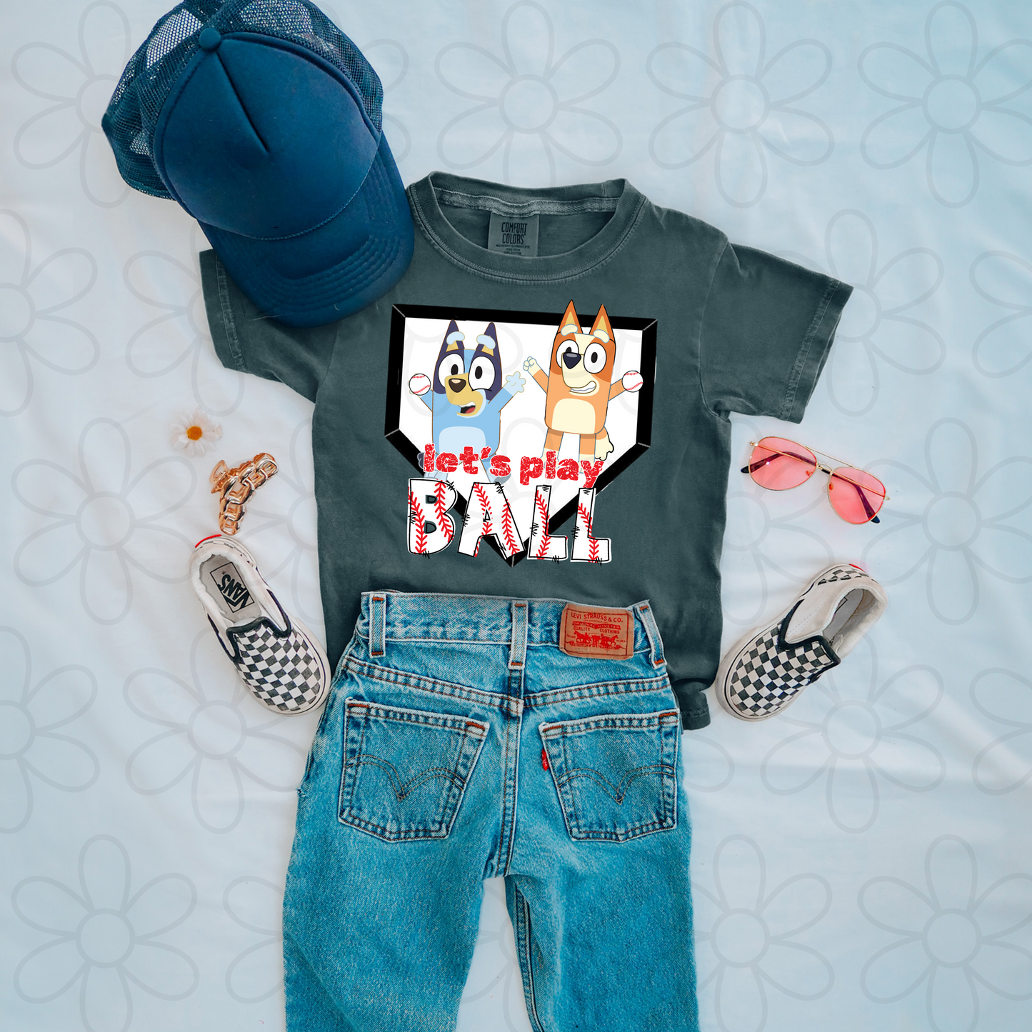 Blue Baseball Lets Play Ball Kids Completed Tee