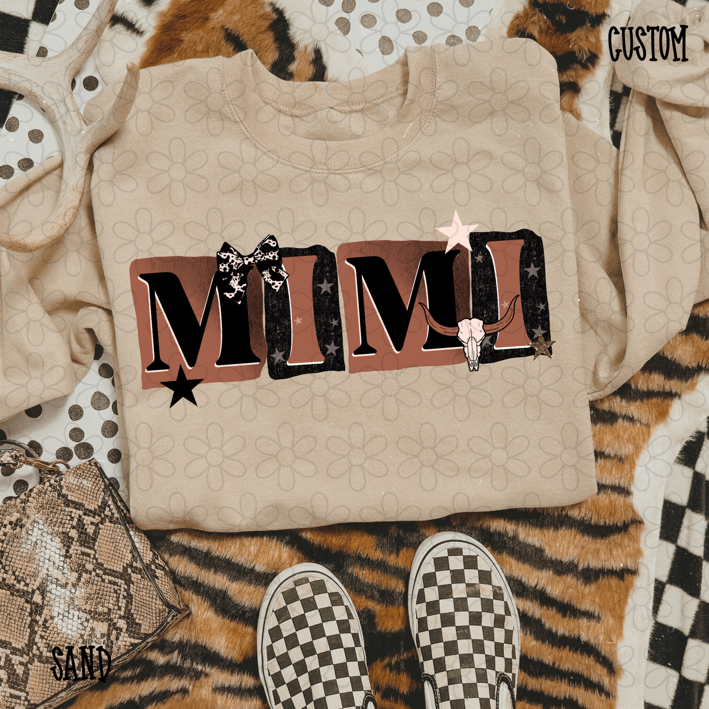 Western Brown Stacked Custom Name Kids Completed Tee