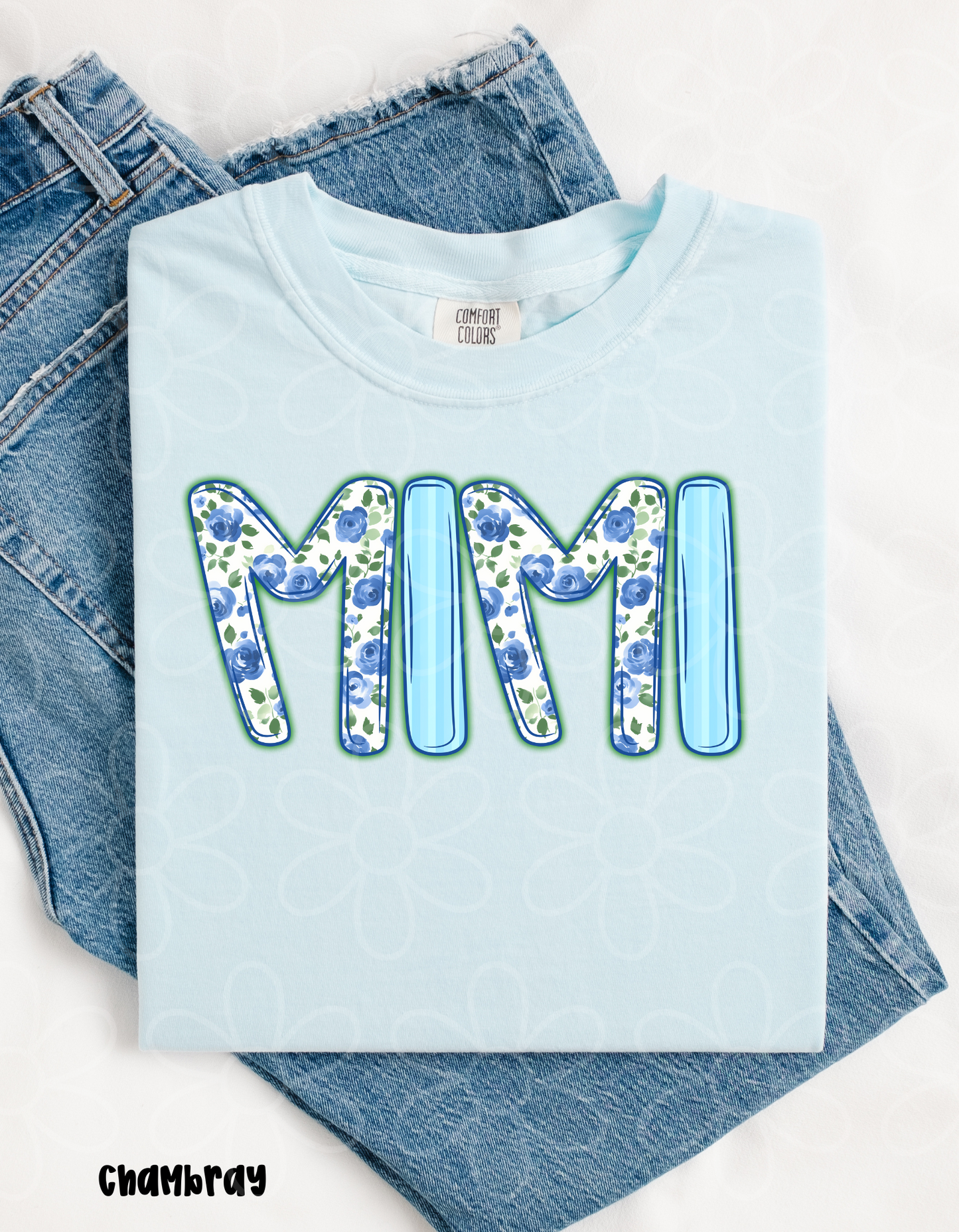 Blue Floral Names - Multiple Options (No Customs) DTF Transfer