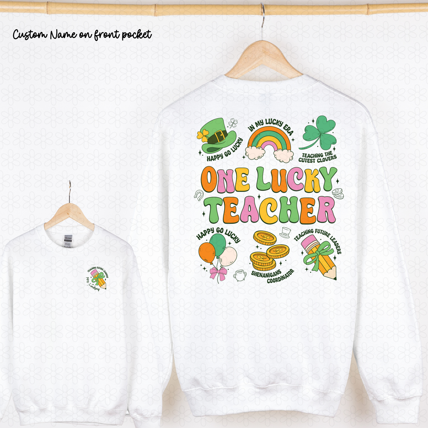 One Lucky Teacher Preppy Custom Name (Front & Back Option) Completed Tee