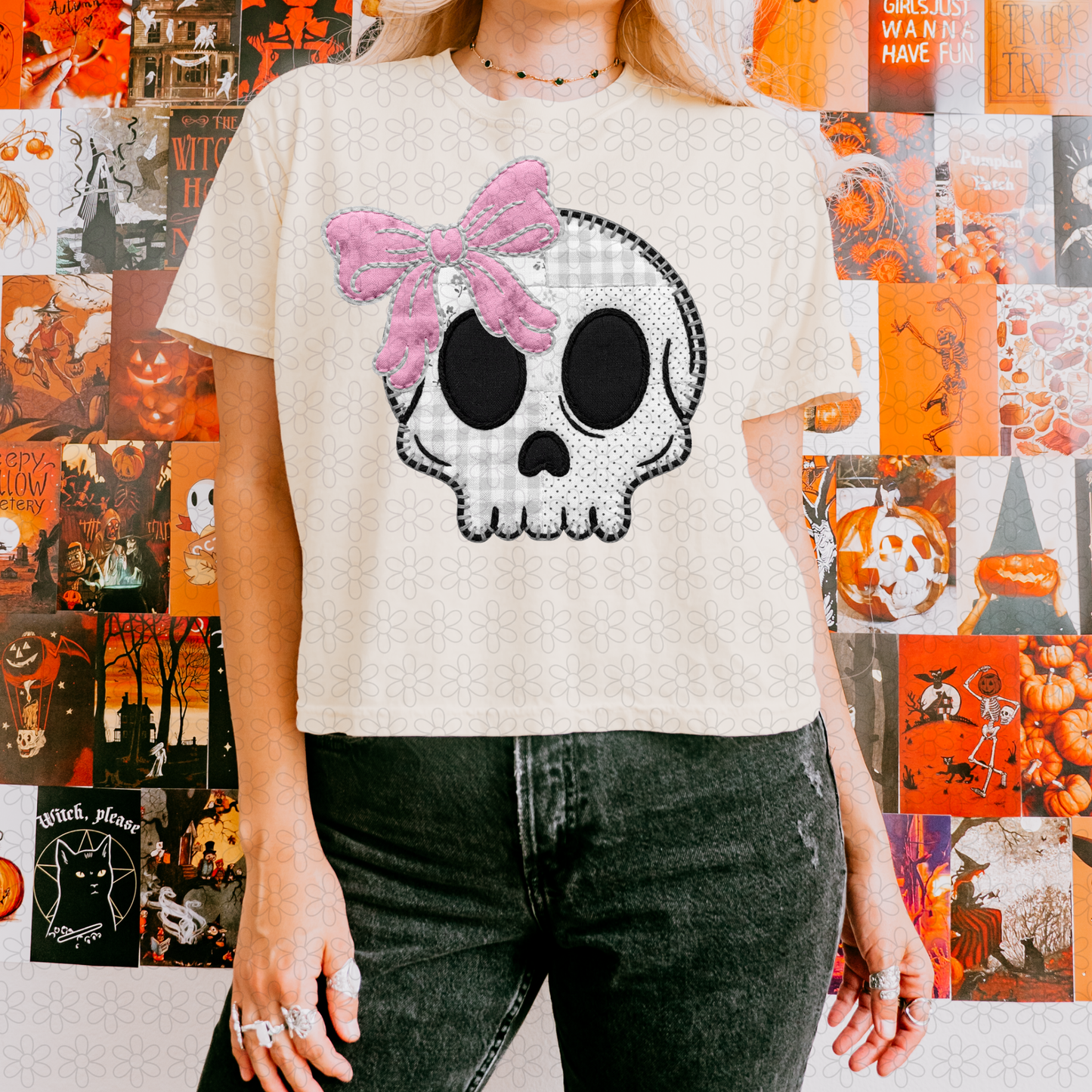 patwork skull with Bow Completed Tee