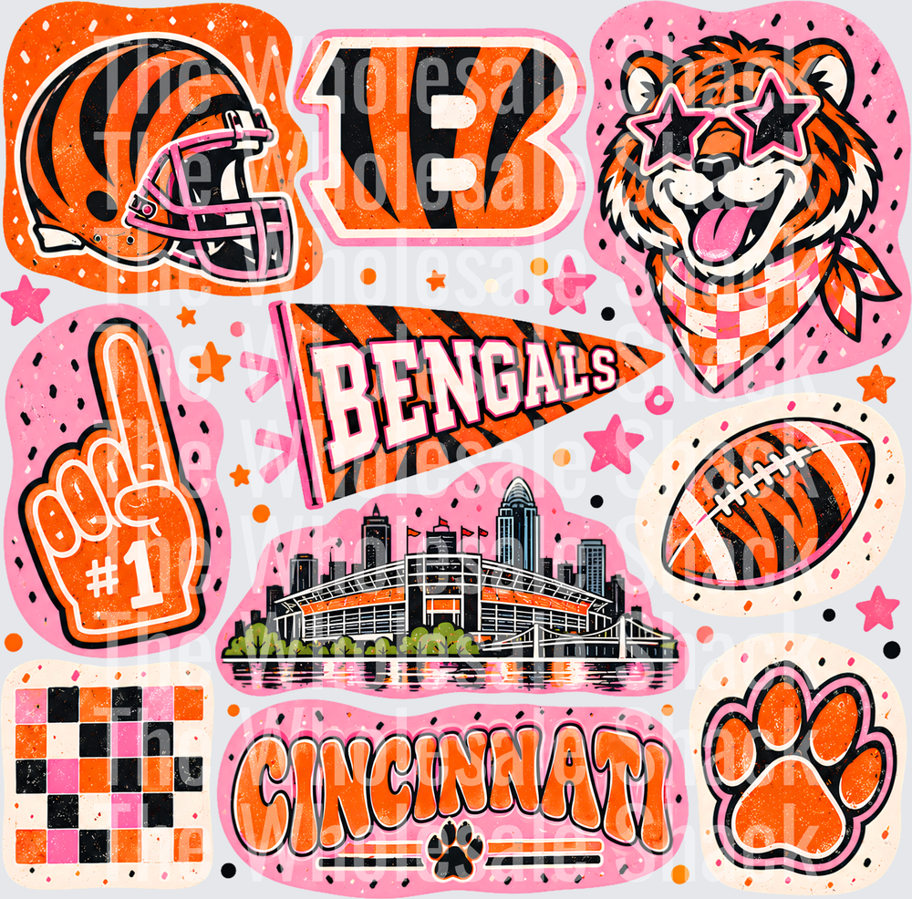 Colorful Bengals DTF Transfers